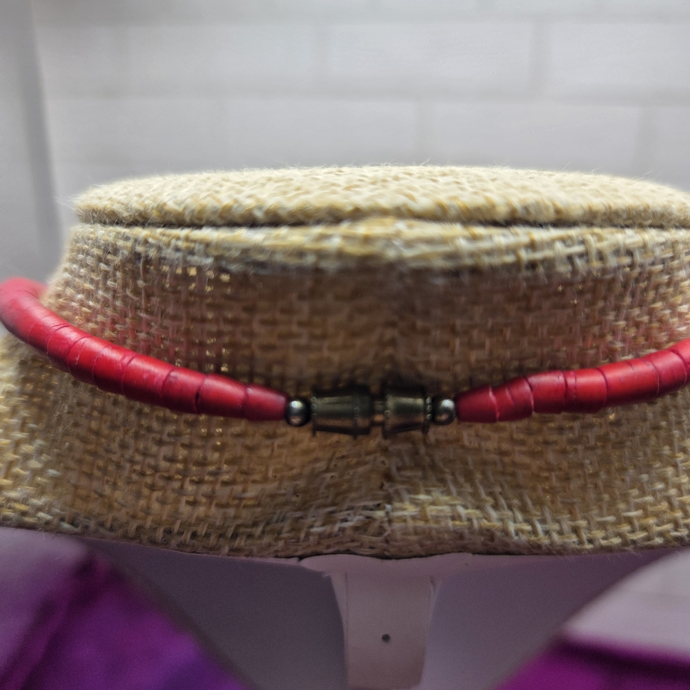 Vintage Red Wood Disk Necklace - Picture 5 of 6